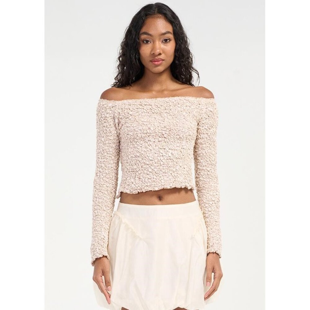 SAEMDI Women's Popcorn Top Size L In Cream